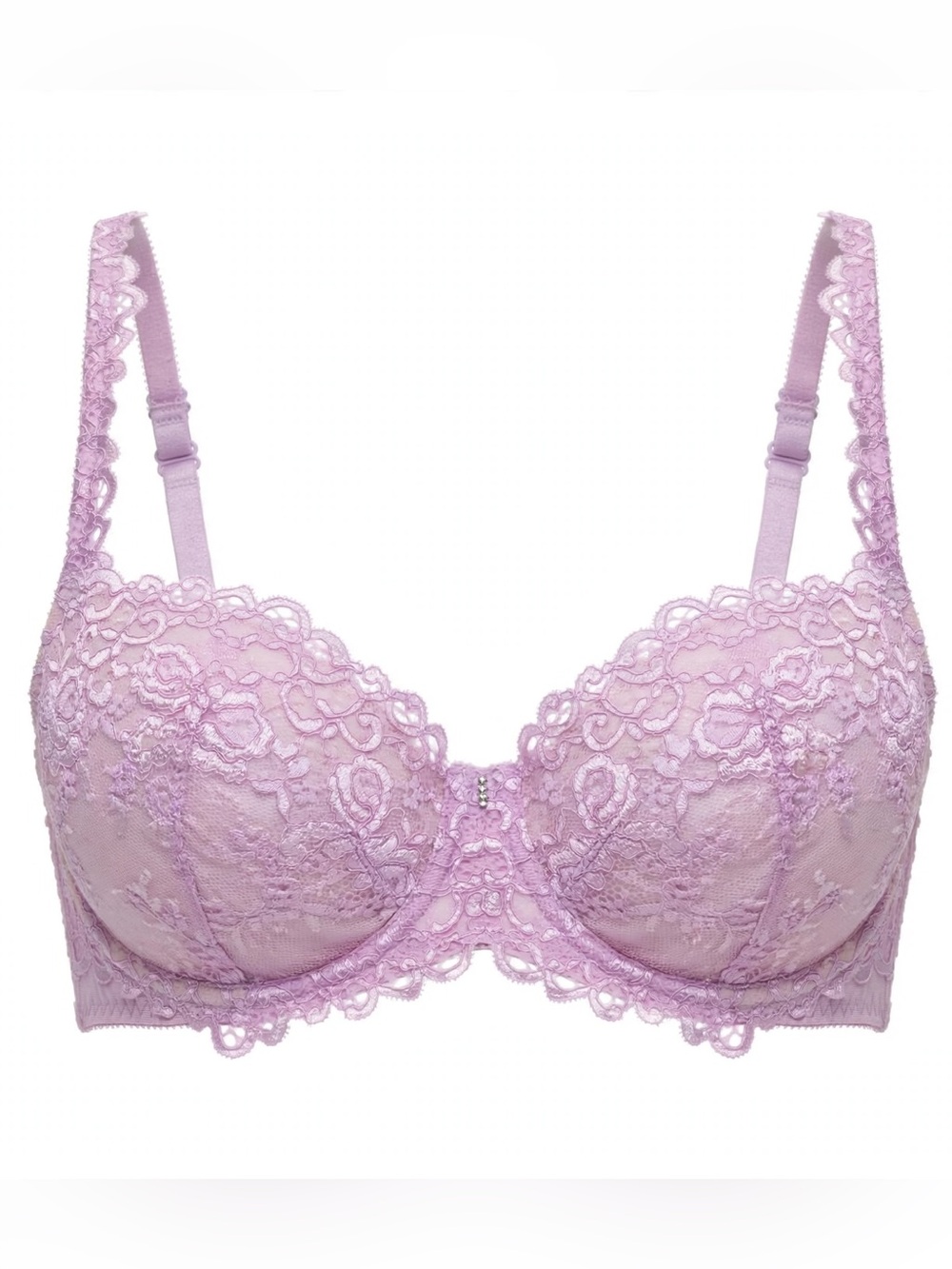 Victoria's Secret 34DD Unlined Demi Lavender Floral Embroidered Lace Scalloped